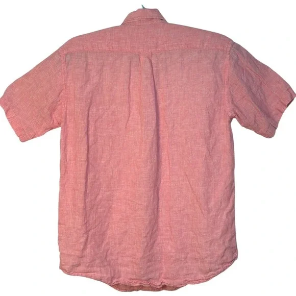 Brooks Brothers 346 Shirt Pink Linen Short Sleeve Vacation Resort wear M - Picture 2 of 4
